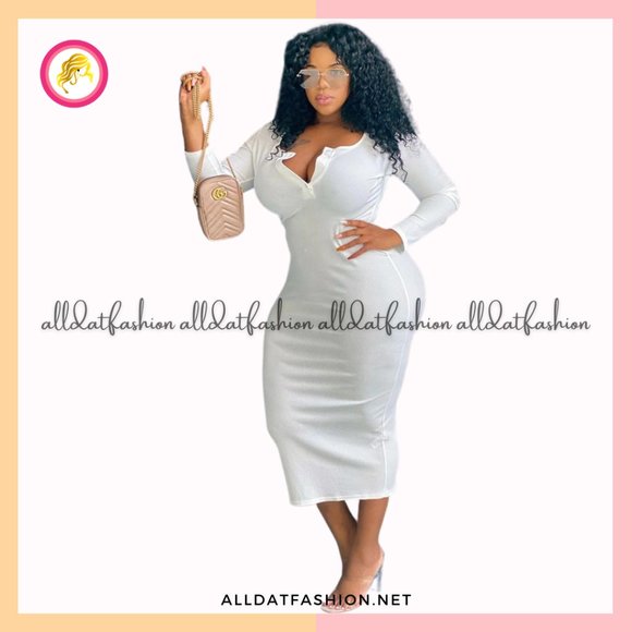 COPY - Zoe Plus Size V Neck Long Sleeve Bodycon Midi Dress - Picture 3 of 4